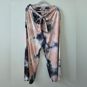 White Birch Tie-Dye Wide Leg Pants with Tie